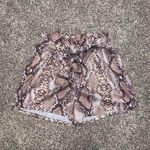PLT Snakeskin Ruched Tie Waist Short